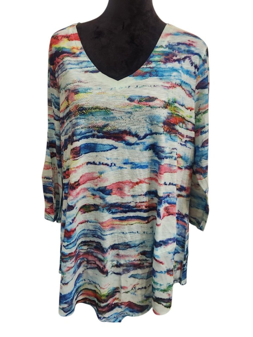 Avenue 3/4 Sleeve Tie Dye Front Embellishment Blouse Size 18/20
